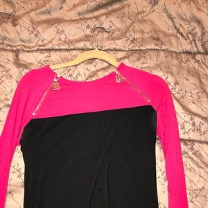 Pink and black long sleeve shirt with zippers